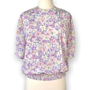 Vintage Floral Pleated Short Sleeve Blouse